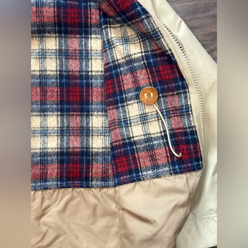Beige Mountain Trails Plaid Lined Parka Jacket L - Picture 10 of 16